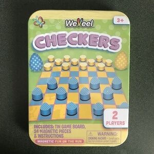 WeVeel Checkers Tin Gameboard + 24 Magnetic Pieces & Instructions New/Sealed